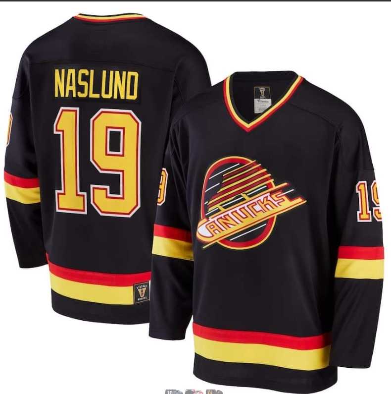 Mens Vancouver Canucks #19 Markus Naslund Black Throwback CCM Jersey Dzhi